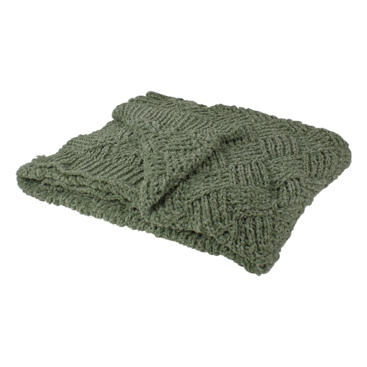 34314918 Green Chenille Cable Knit Rectangular Throw Blanket 50 in. x 60 in.