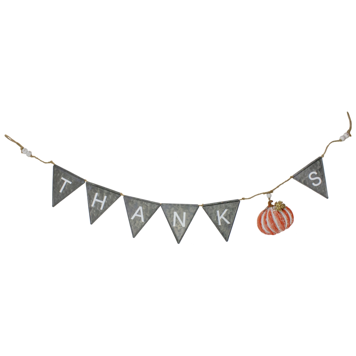 66.5 in. Metal Thanksgiving Thanks Decorative Banner - Gray, White & Orange