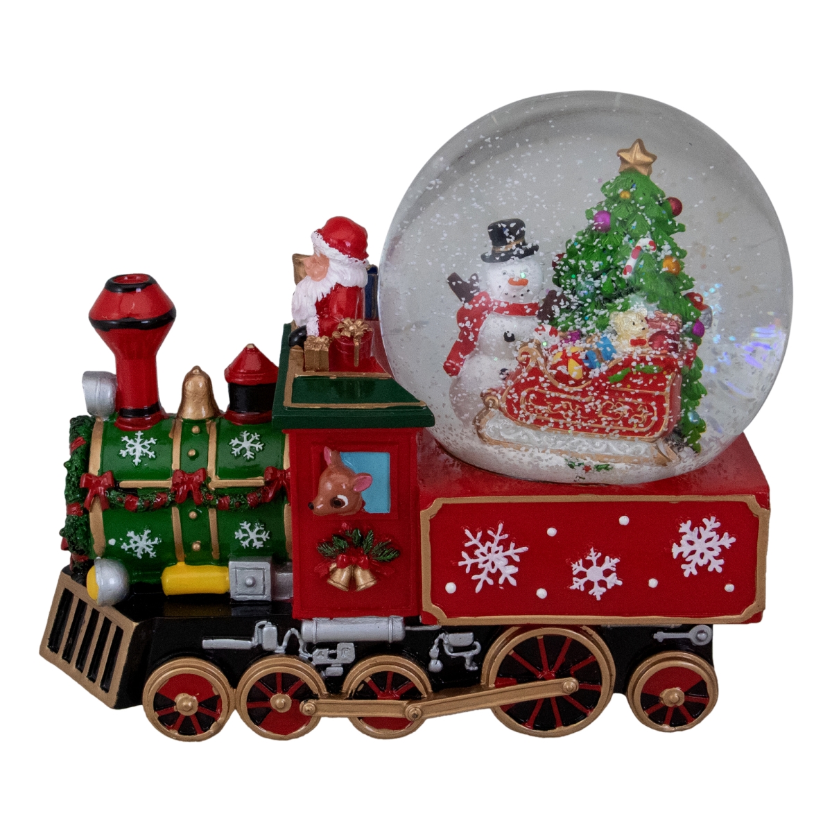 7 x 8.5 x 4.5 in. Christmas Train Snow Globe, Green & Red