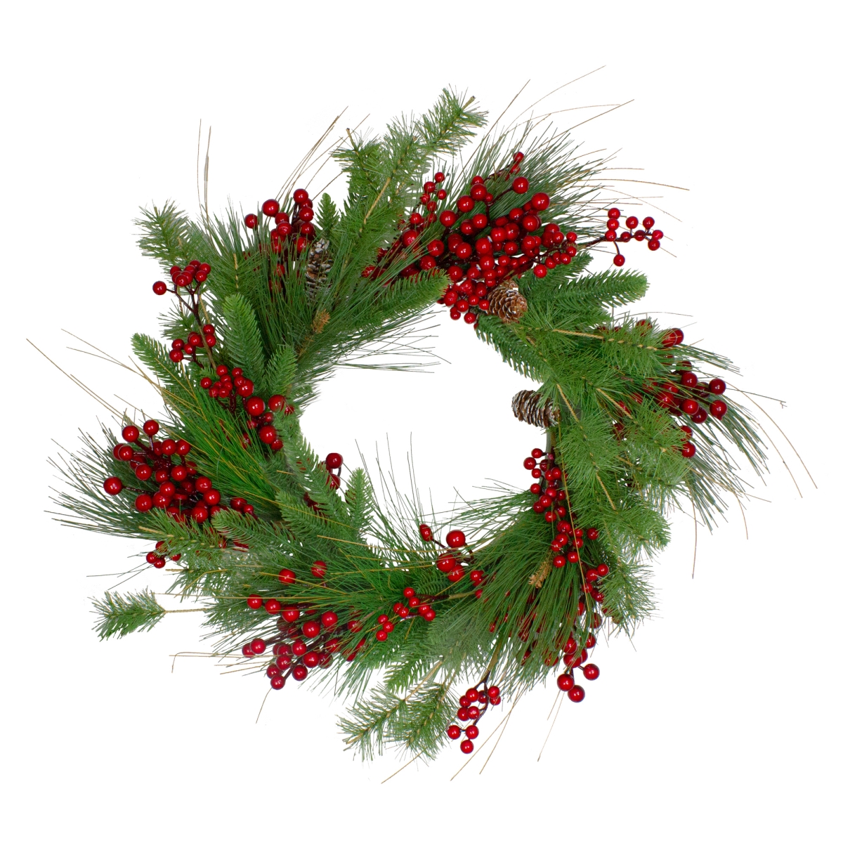24 in. Mixed Pine & Red Berry Artificial Christmas Wreath - Unlit