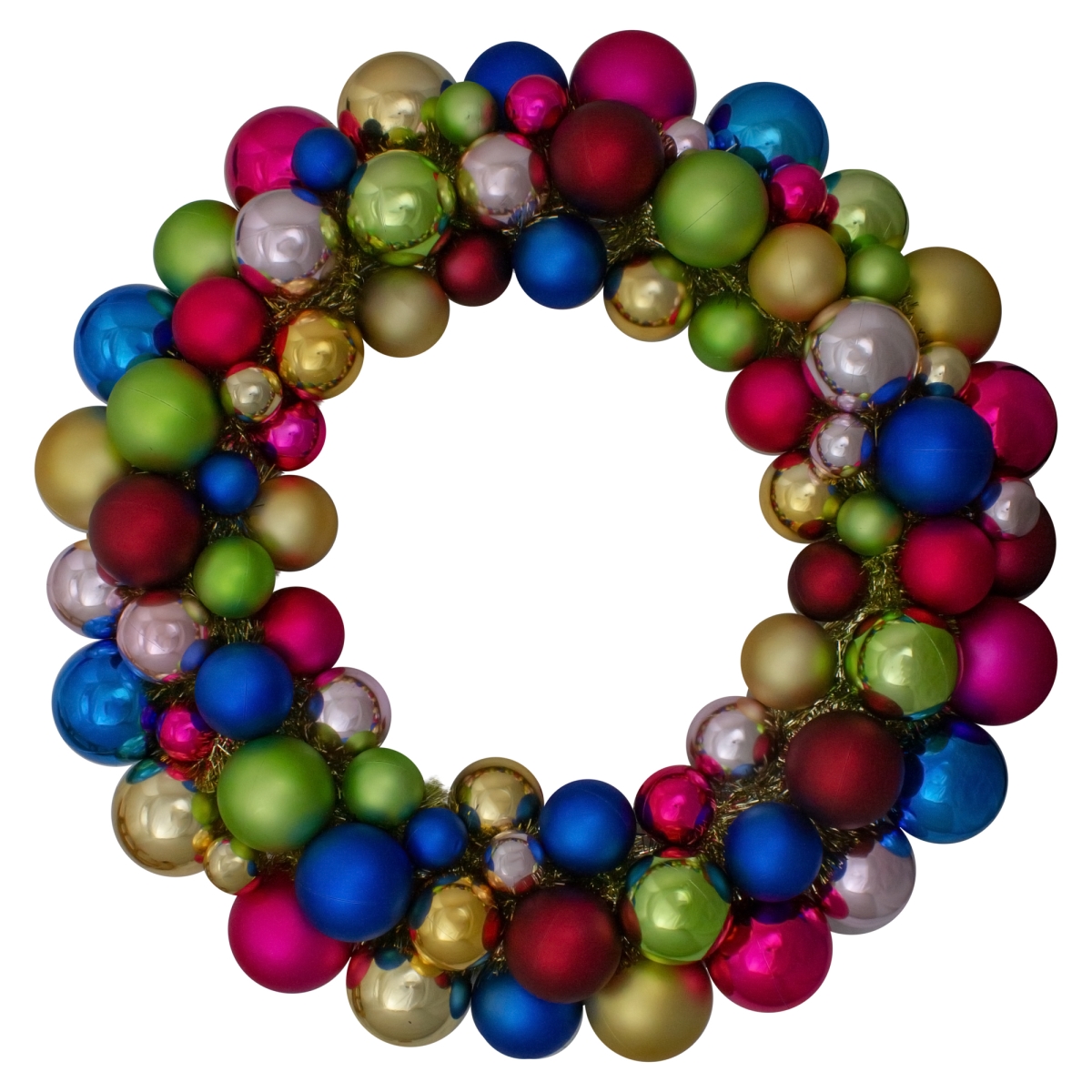24 in. Bright Multi-Color 2-Finish Shatterproof Ball Christmas Wreath - Unlit