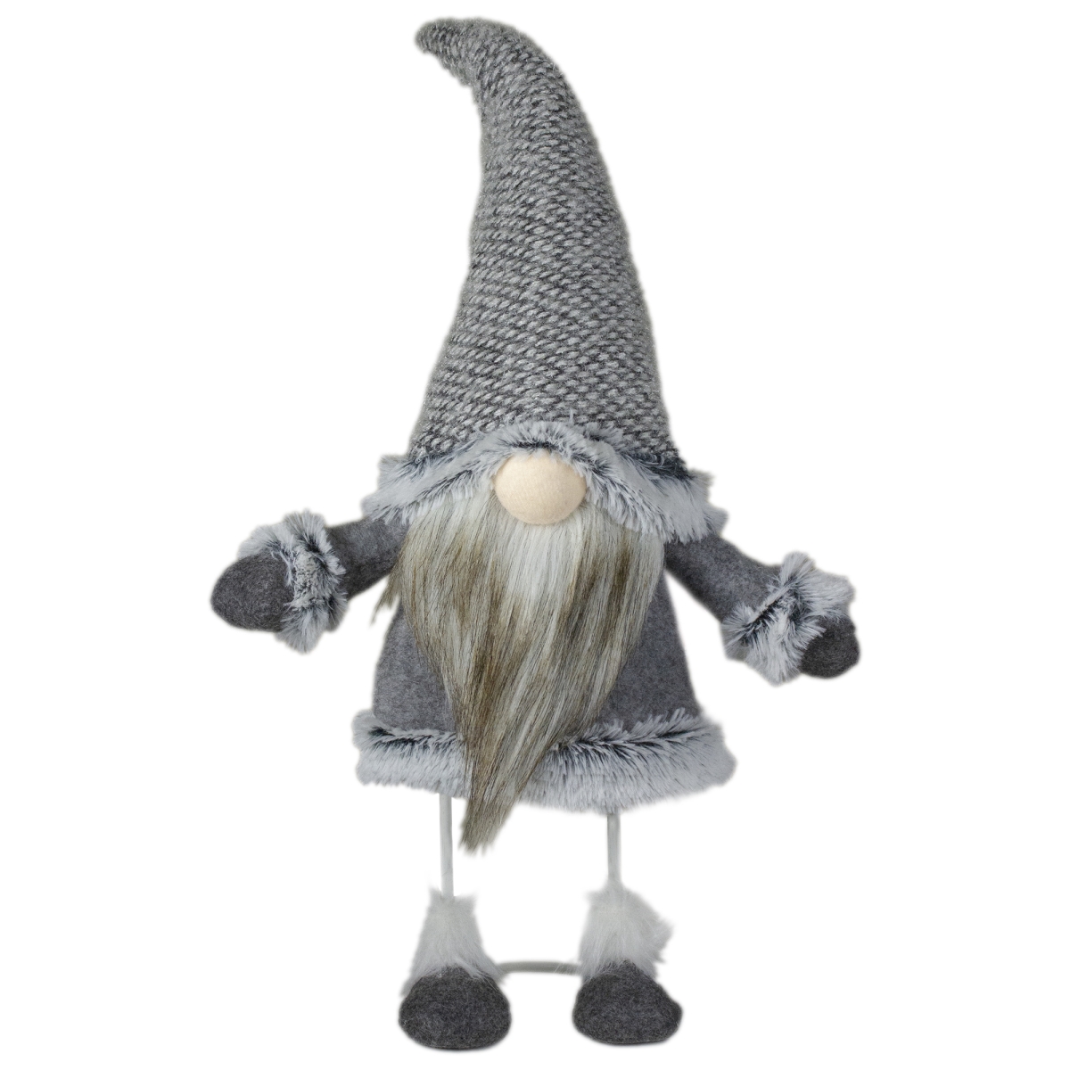 17 in. Standing Gnome Tabletop Christmas Decoration, Gray & Beige