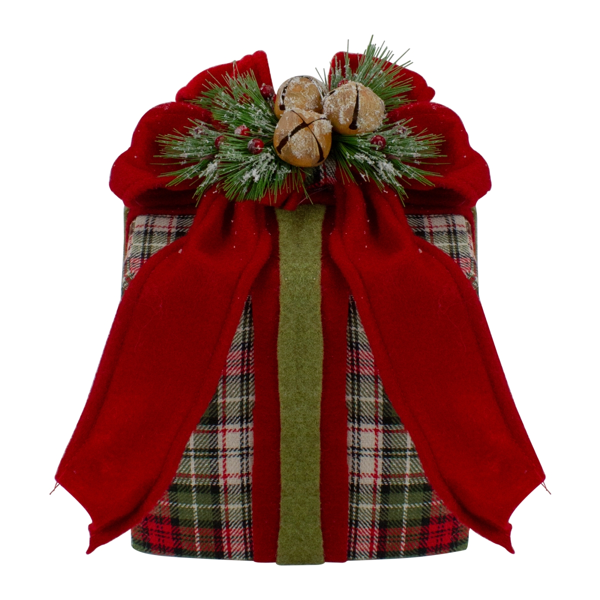 9 in. Red & Green Plaid Christmas Present Decoration with Bow