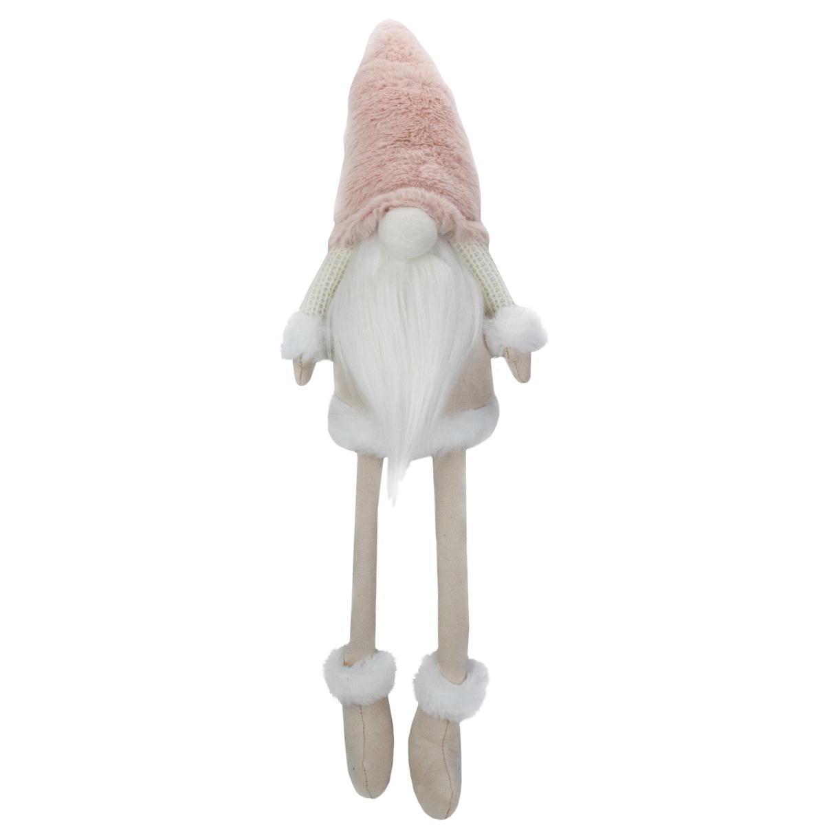 24 in. Cream & Pink Sitting Christmas Gnome with Dangling Legs