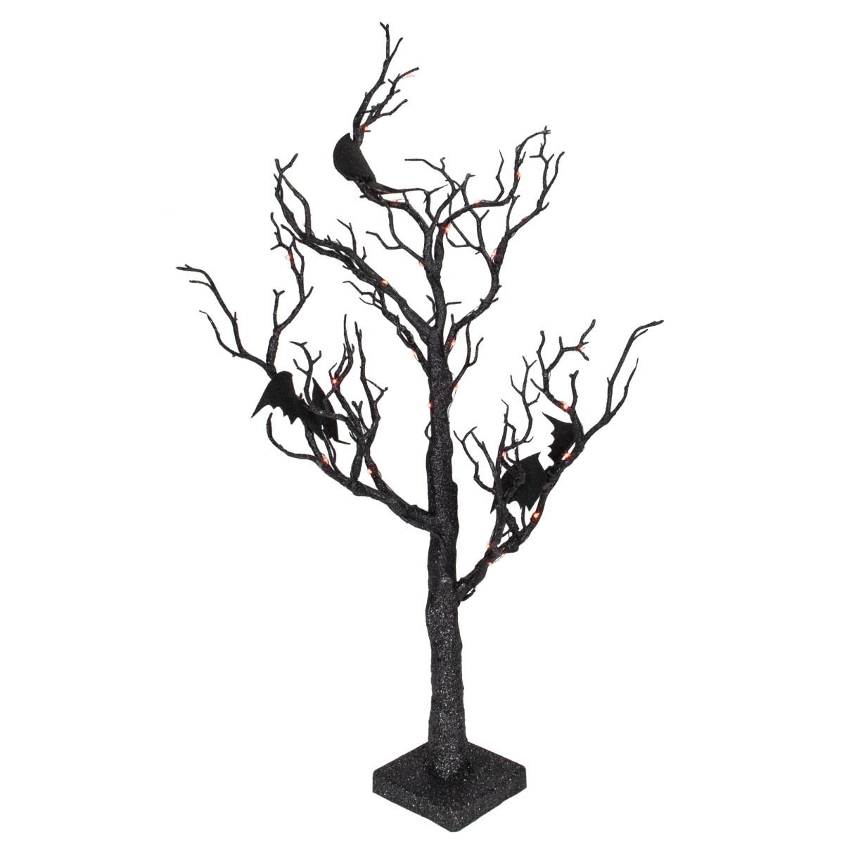 Picture of Northlight 34318905 26.5 in. Orange Light Black Glittered Battery Operated LED Tabletop Halloween Tree with Bats