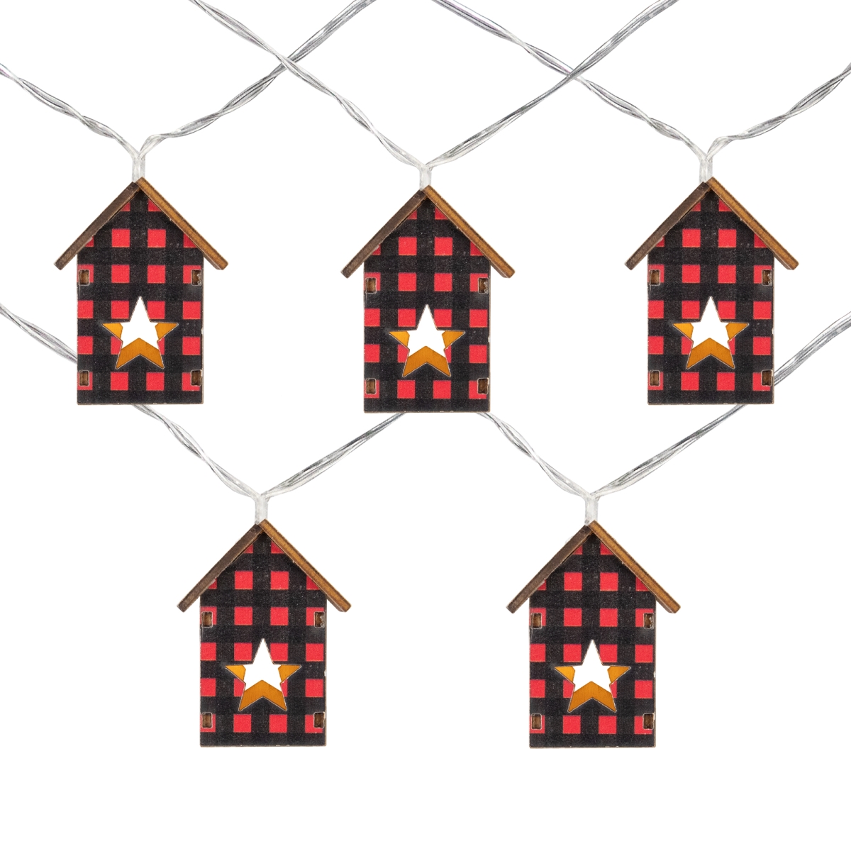 4.75 ft. Clear Wire Battery Operated LED Warm White Plaid House Christmas Light - 10 Count