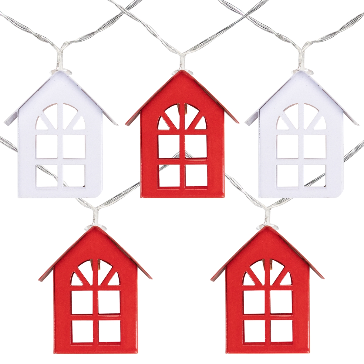 34318908 6.5 ft. Clear Wire Battery Operated LED Warm White Metal House Christmas Light - Set of 10