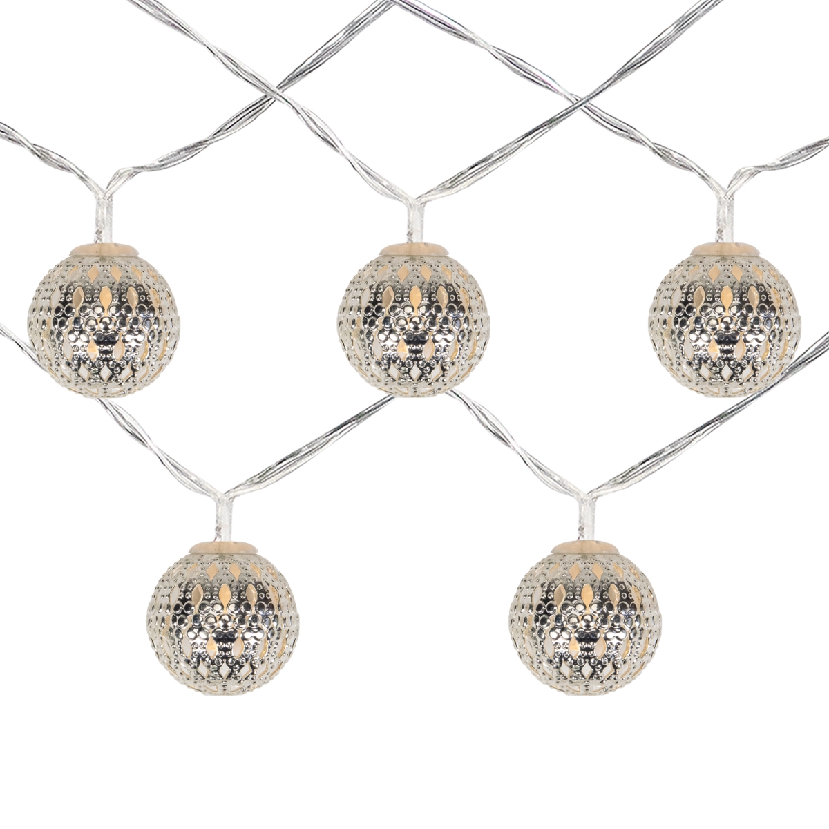 34318911 6.25 ft. Clear Wire Battery Operated LED Warm White Silver Metal Ball Christmas Light - Set of 10