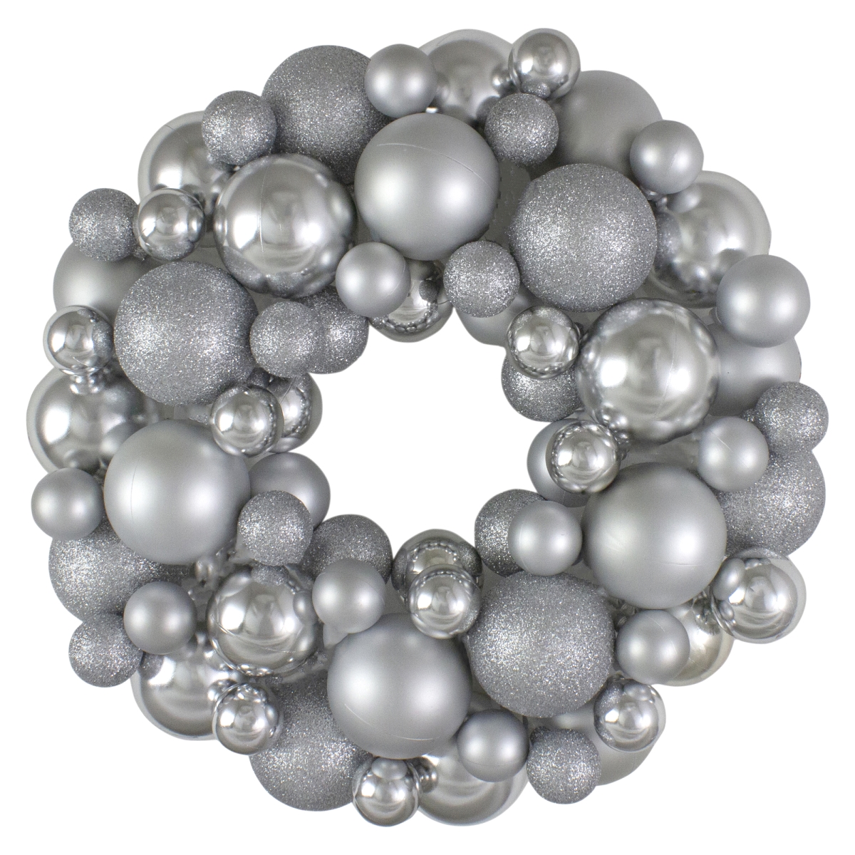 13 in. Unlit Silver Splendor 3-Finish Shatterproof Ball Christmas Wreath