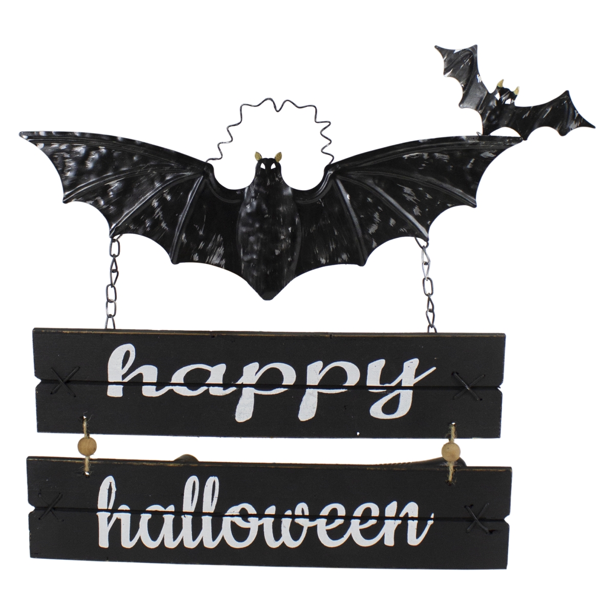 Picture of Northlight 34316688 17 Black Bat & Happy Halloween Metal Hanging Sign Wall Decor