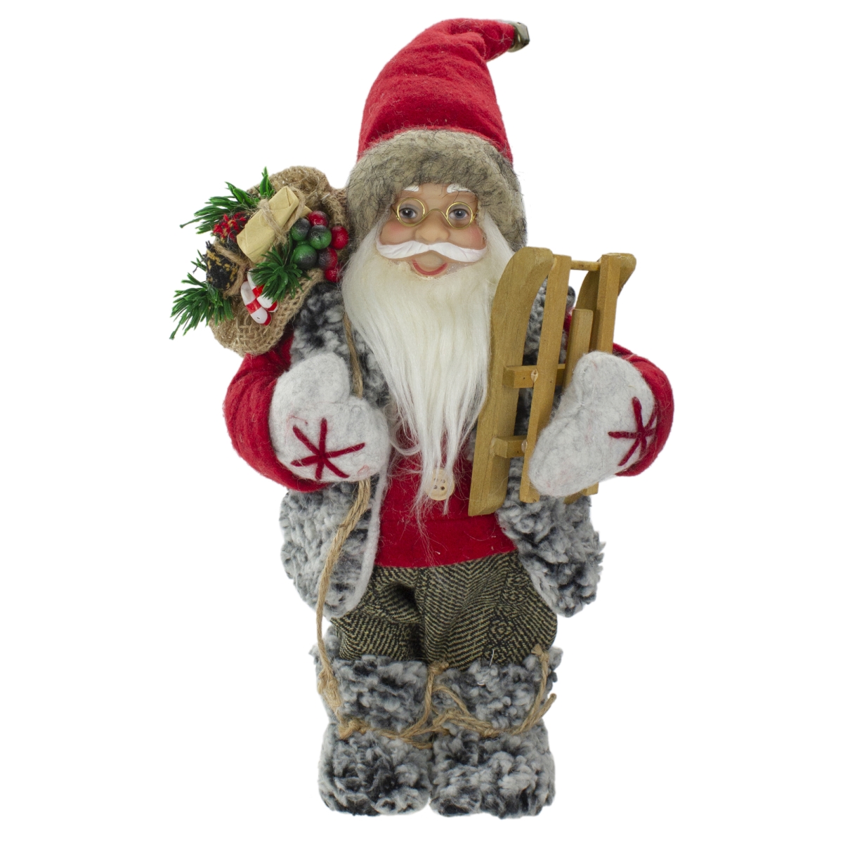 Picture of NorthLight 34316614 12 in. Standing Santa Christmas Figure Carrying Presents & Sled