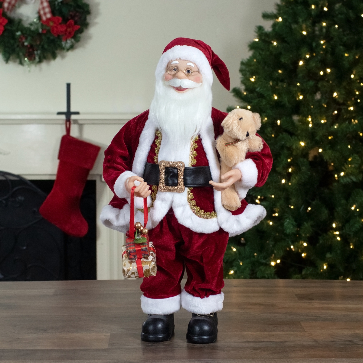 Picture of NorthLight 34316625 2 ft. Traditional Santa Christmas Figure with a Plush Brown Bear