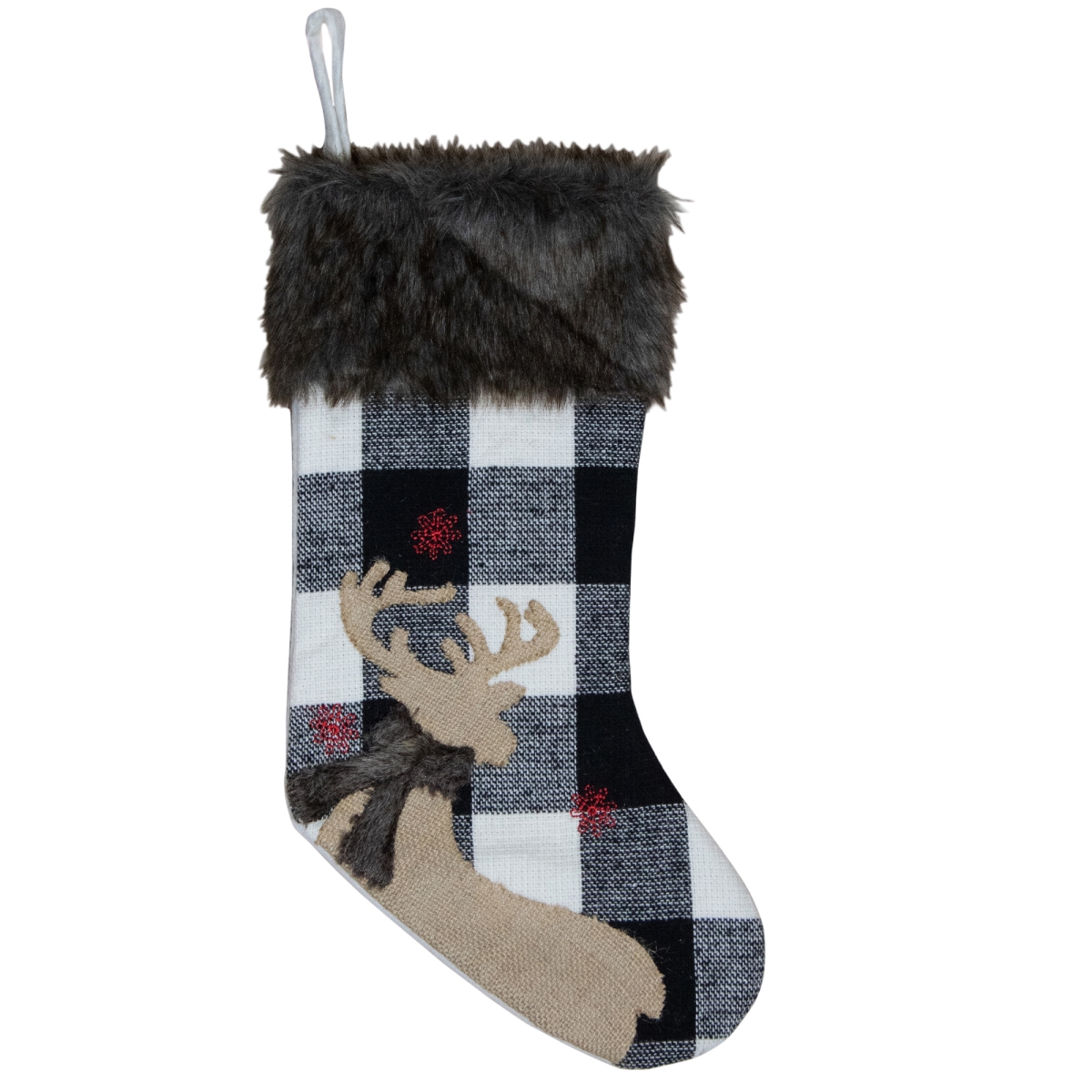 34316556 18 in. Buffalo Plaid Burlap Reindeer Christmas Stocking, Black & White -  NorthLight