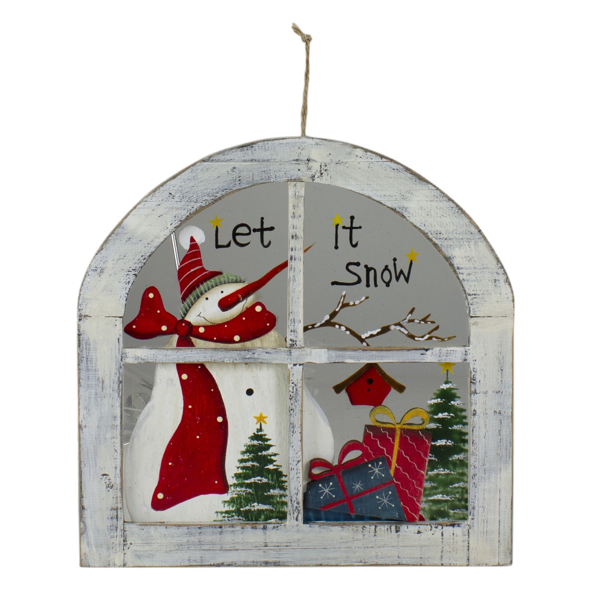 34315043 Rustic Let It Snow Snowman Glass Window Scene Christmas Wall Decor, White