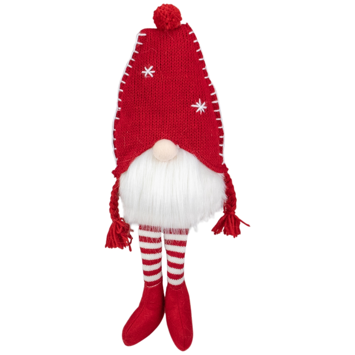 34314255 18 in. Sitting Christmas Gnome Tabletop Decoration, Plush Red & White