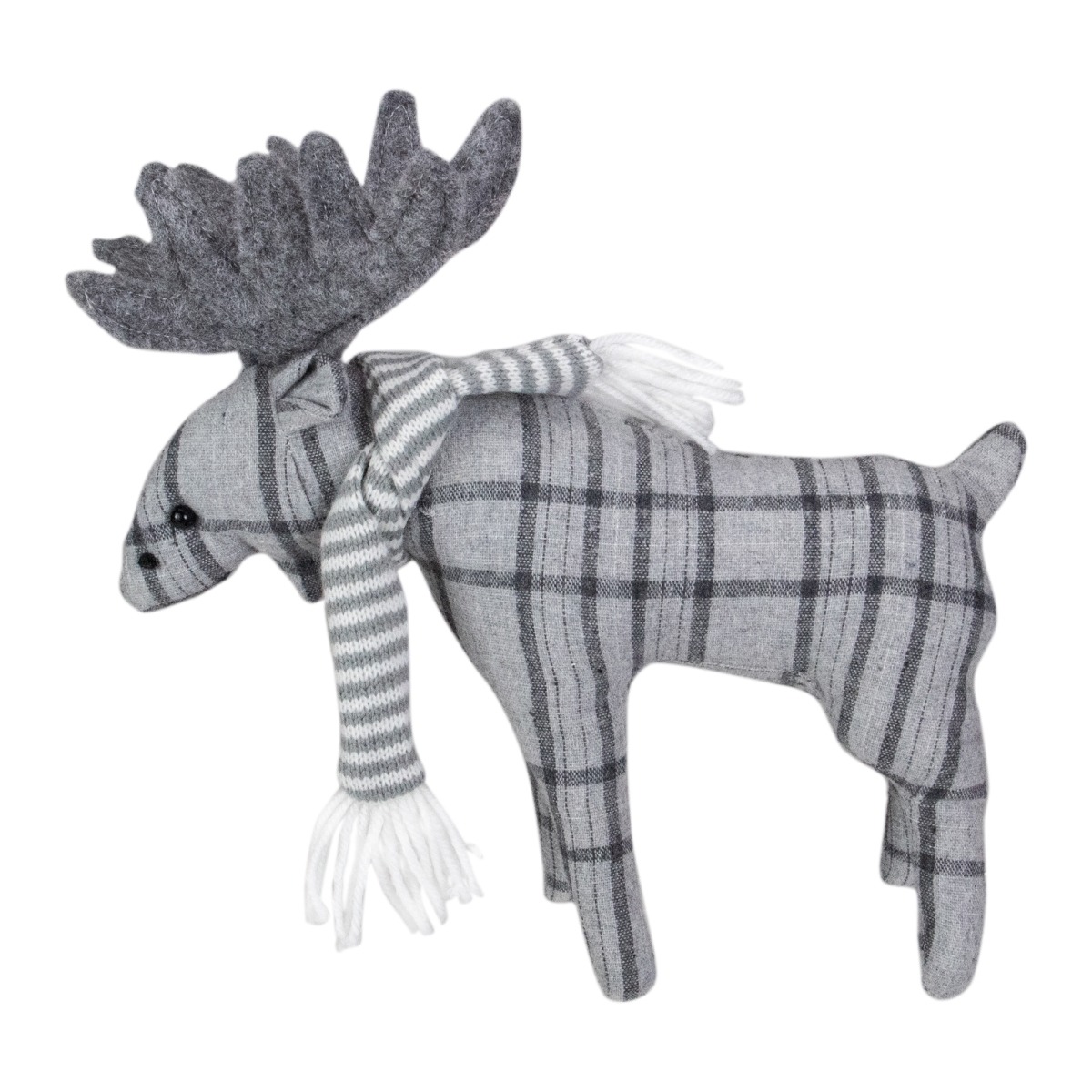34314262 10 in. Checkered Moose Tabletop Christmas Decoration, Gray
