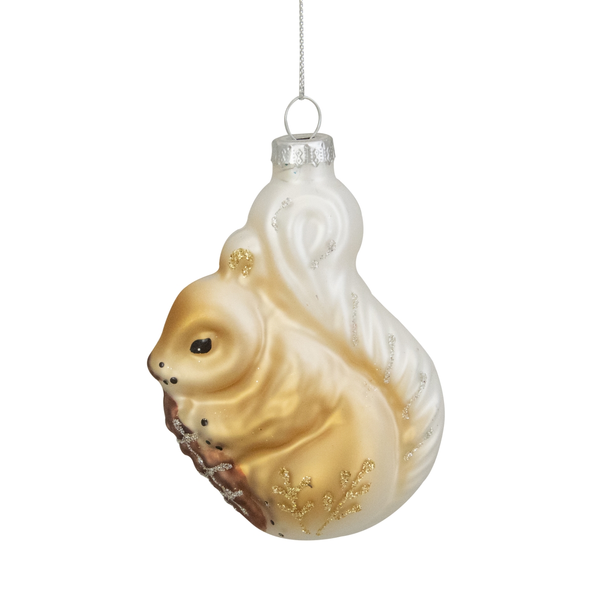 34294760 3.75 in. Glass Squirrel with Nut Christmas Ornament, Brown & White