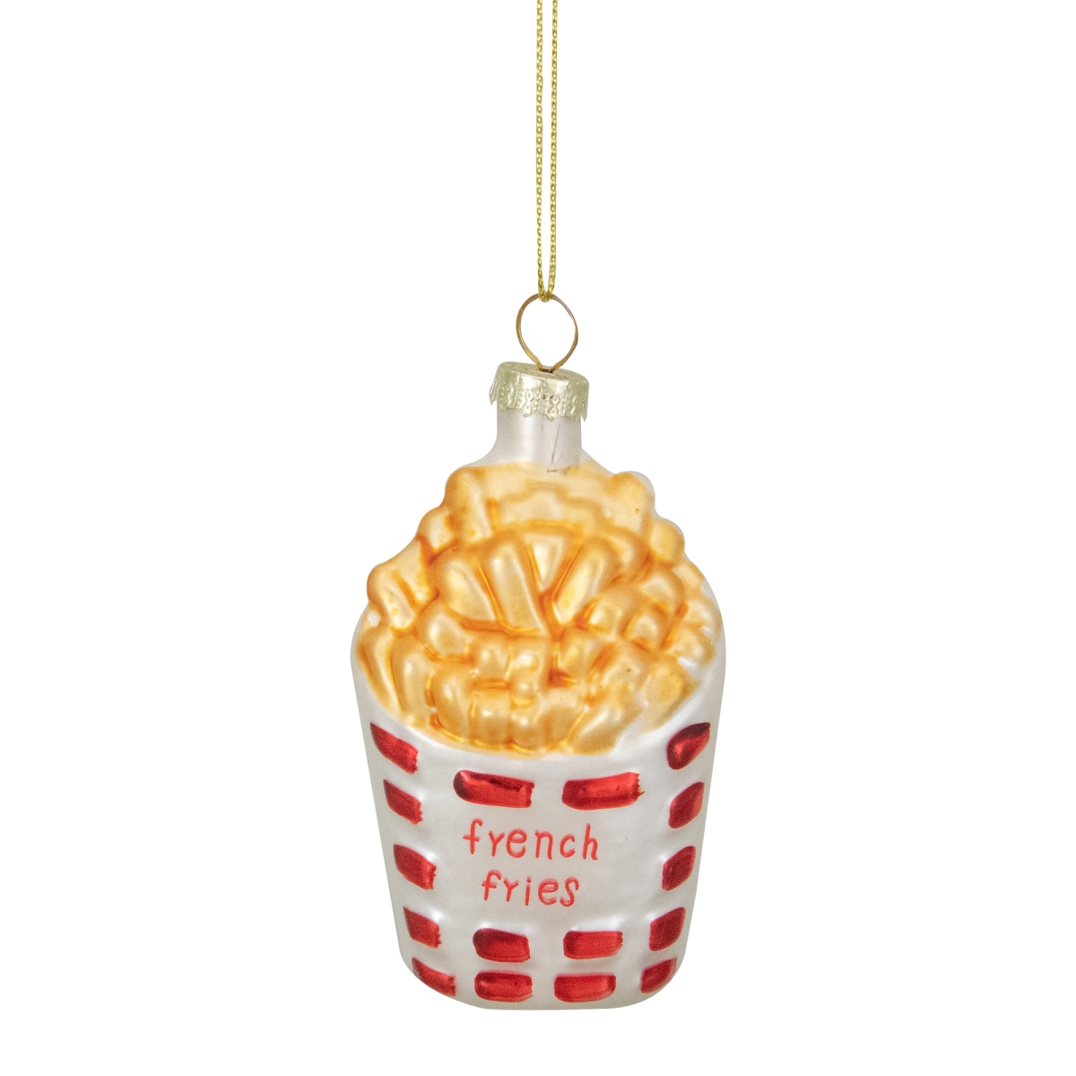 34294778 3.25 in. French Fries Glass Christmas Ornament - Golden Yellow, Red & White