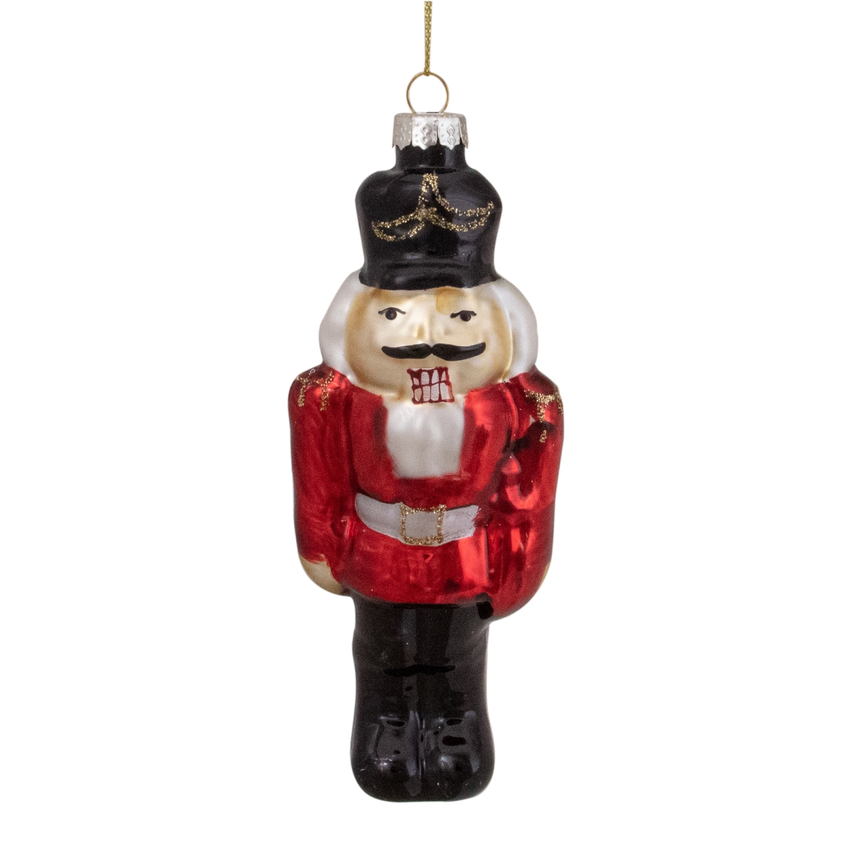 34529049 5 in. Nutcracker Hanging Glass Christmas Ornament, Red & Black
