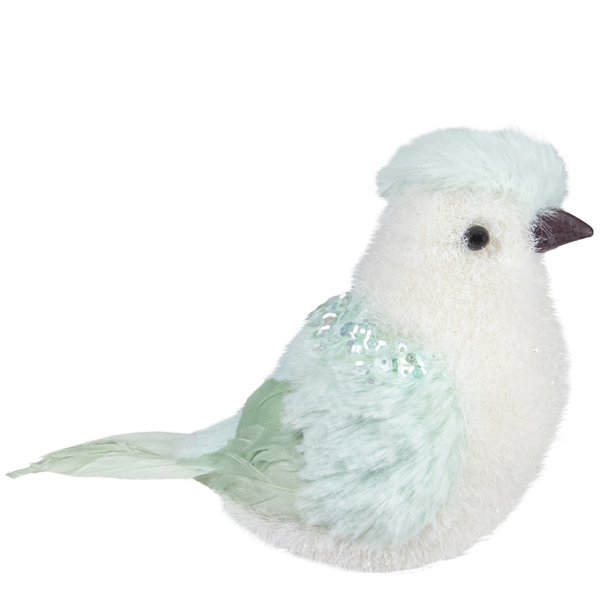 34314934 4.25 in. Table Top Christmas Bird with Sequins, Light Green