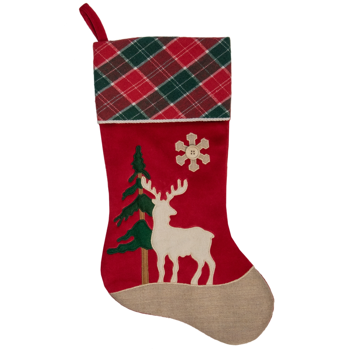 34315022 20.5 in. Plaid Christmas Stocking with Pine Tree & Moose, Red & Green -  NorthLight