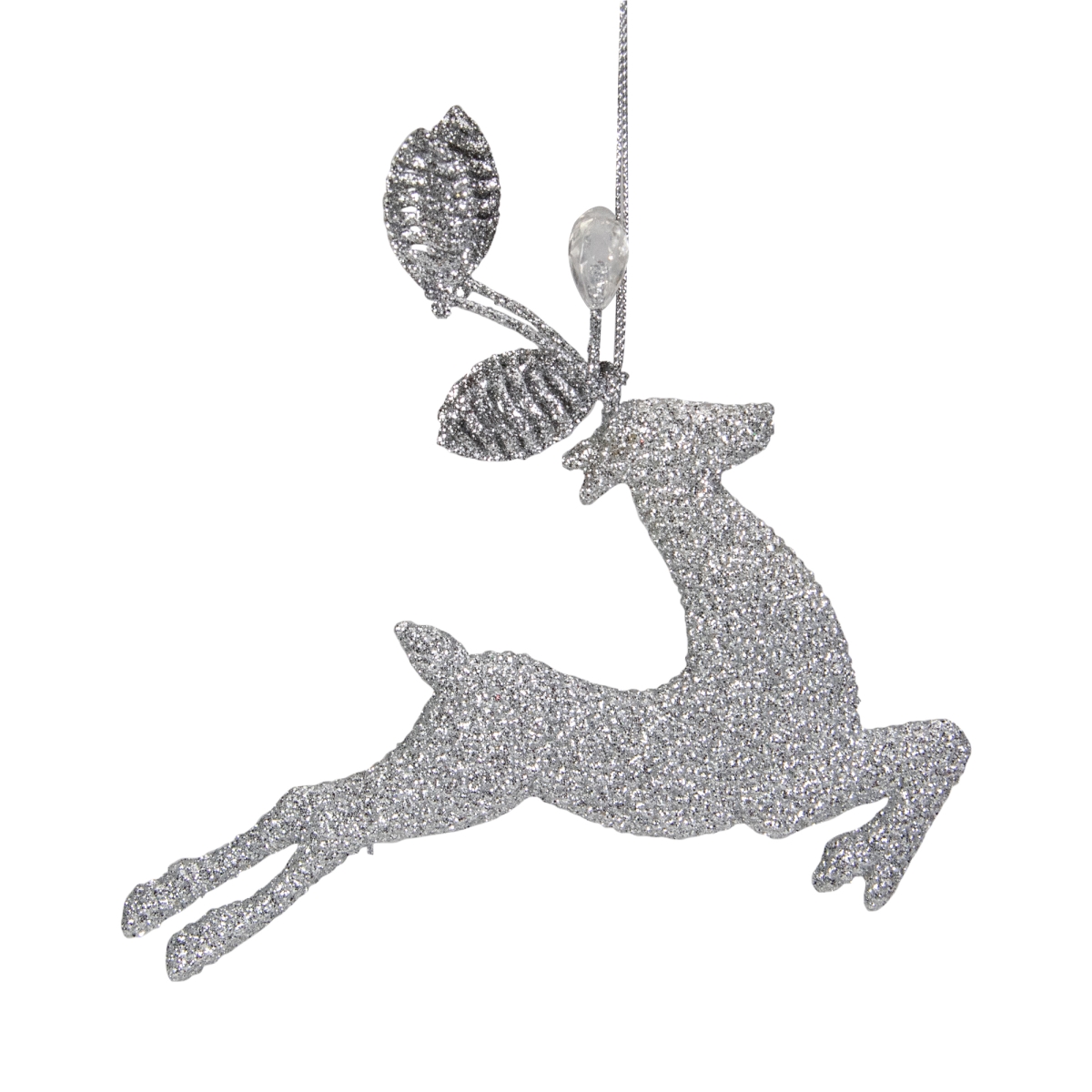 34687904 5.5 in. Glitter Leaping Reindeer Christmas Ornament, Silver