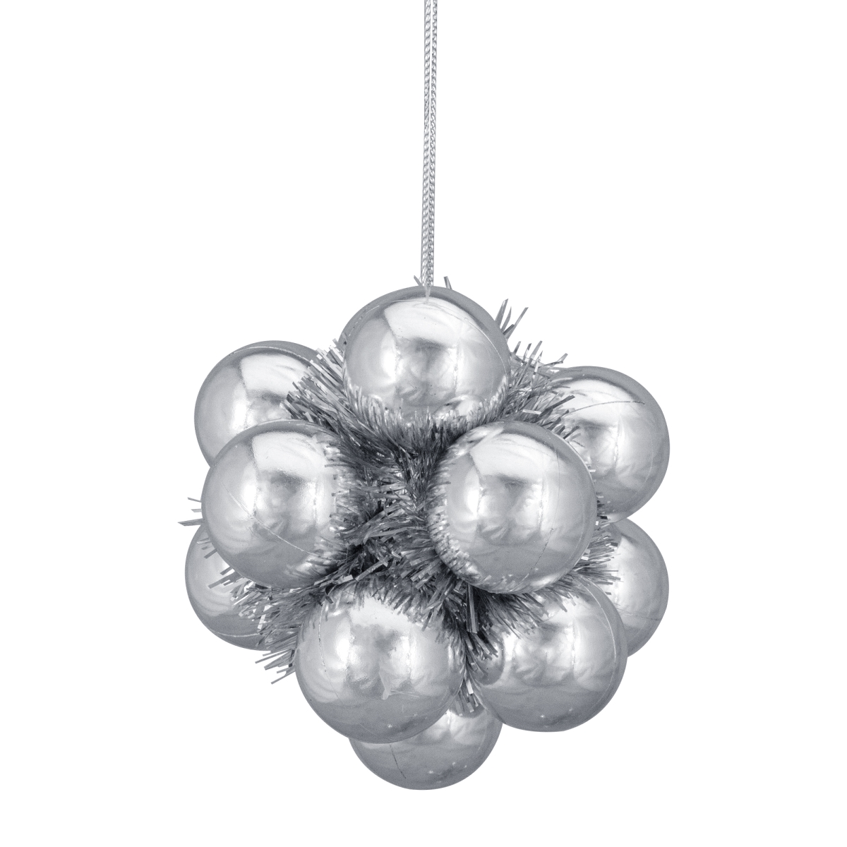 34687906 4.25 in. Shiny Silver Balls & Tinsel Christmas Ornament