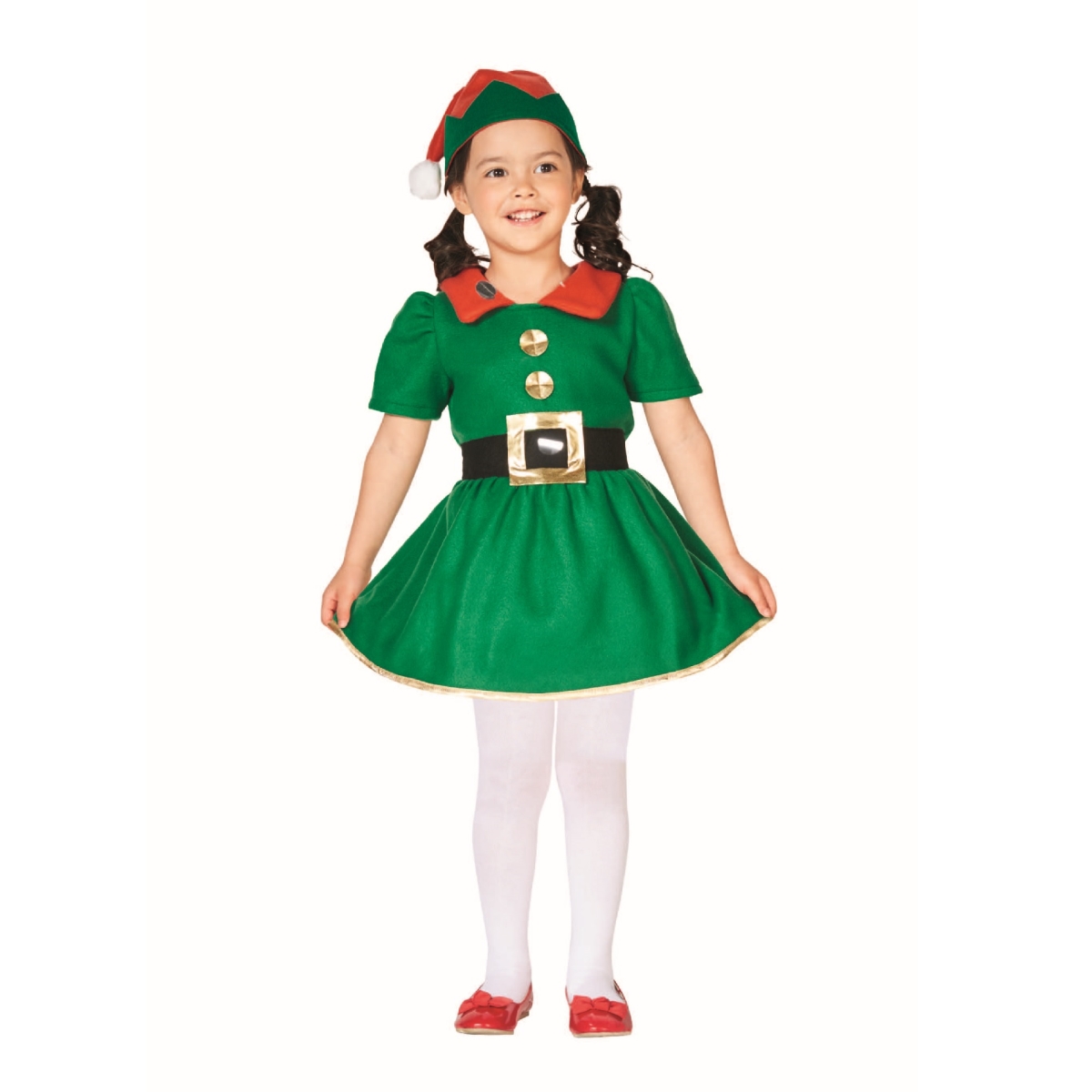 34337579 26 in. Girls Elf Christmas Costume, Green & Red - 4-6 Years - 2 Piece