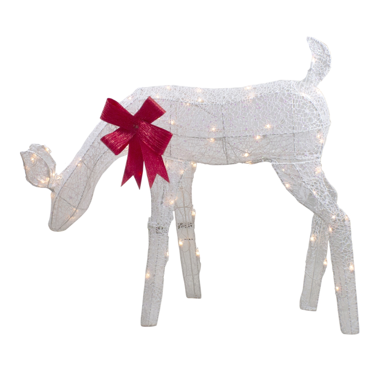 37 in. Lighted White Mesh Feeding Doe Outdoor Christmas Decoration - Clear Lights