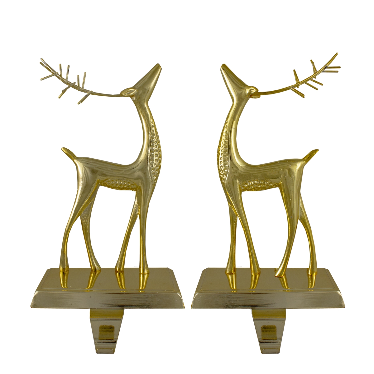 34313384 9.75 in. Standing Reindeer Christmas Stocking Holders, Gold - Set of 2 -  NorthLight