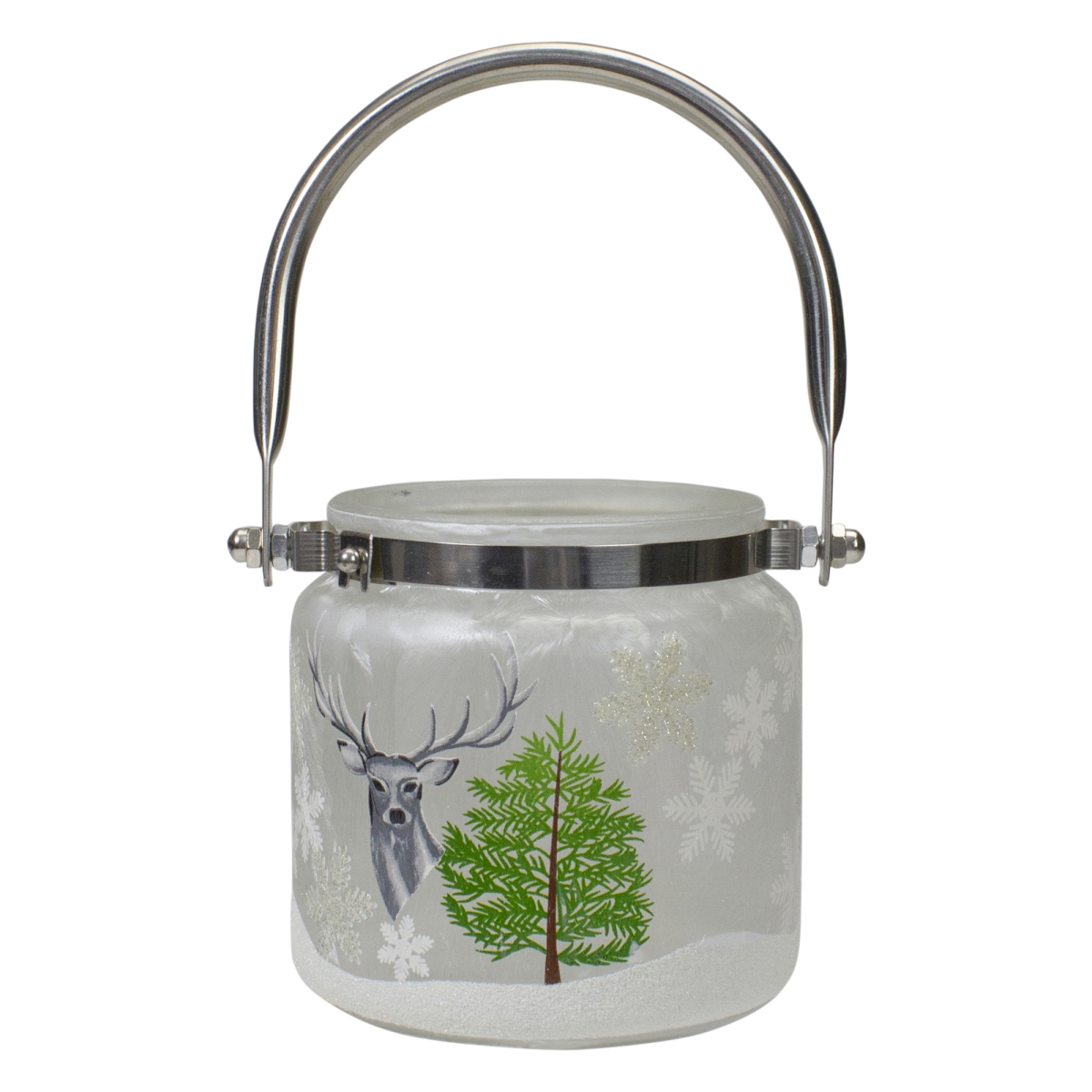 Picture of NorthLight 34343681 4 in. Deer Pine & Snowflakes Hand Painted Flameless Glass Candle Lantern
