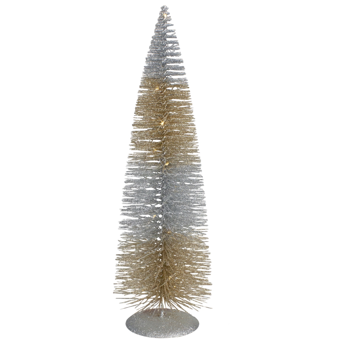 34314447 16 in. LED Lighted Sisal Christmas Tree, Silver & Gold - Warm White Lights