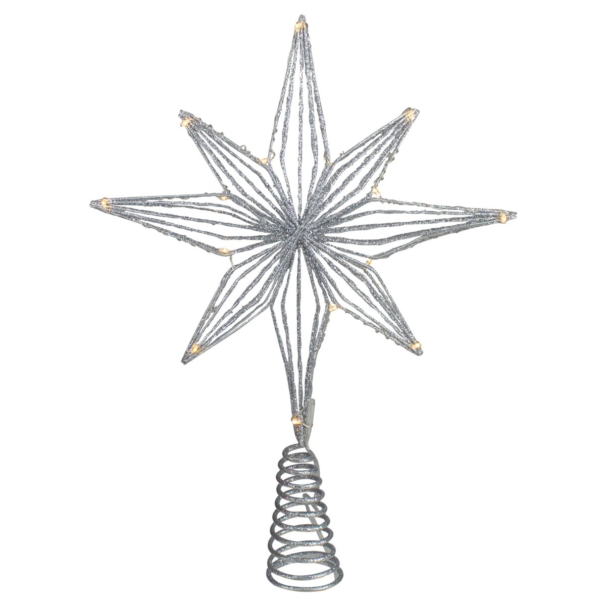 34314452 13.75 in. LED Lighted Silver Glittered Geometric Star Christmas Tree Topper - Warm White Lights -  NorthLight