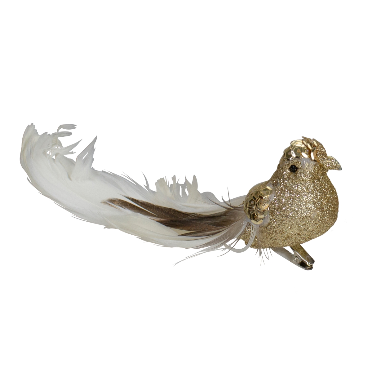 34300476 6 in. Embellished Bird with Clip Christmas Ornament, Gold & White