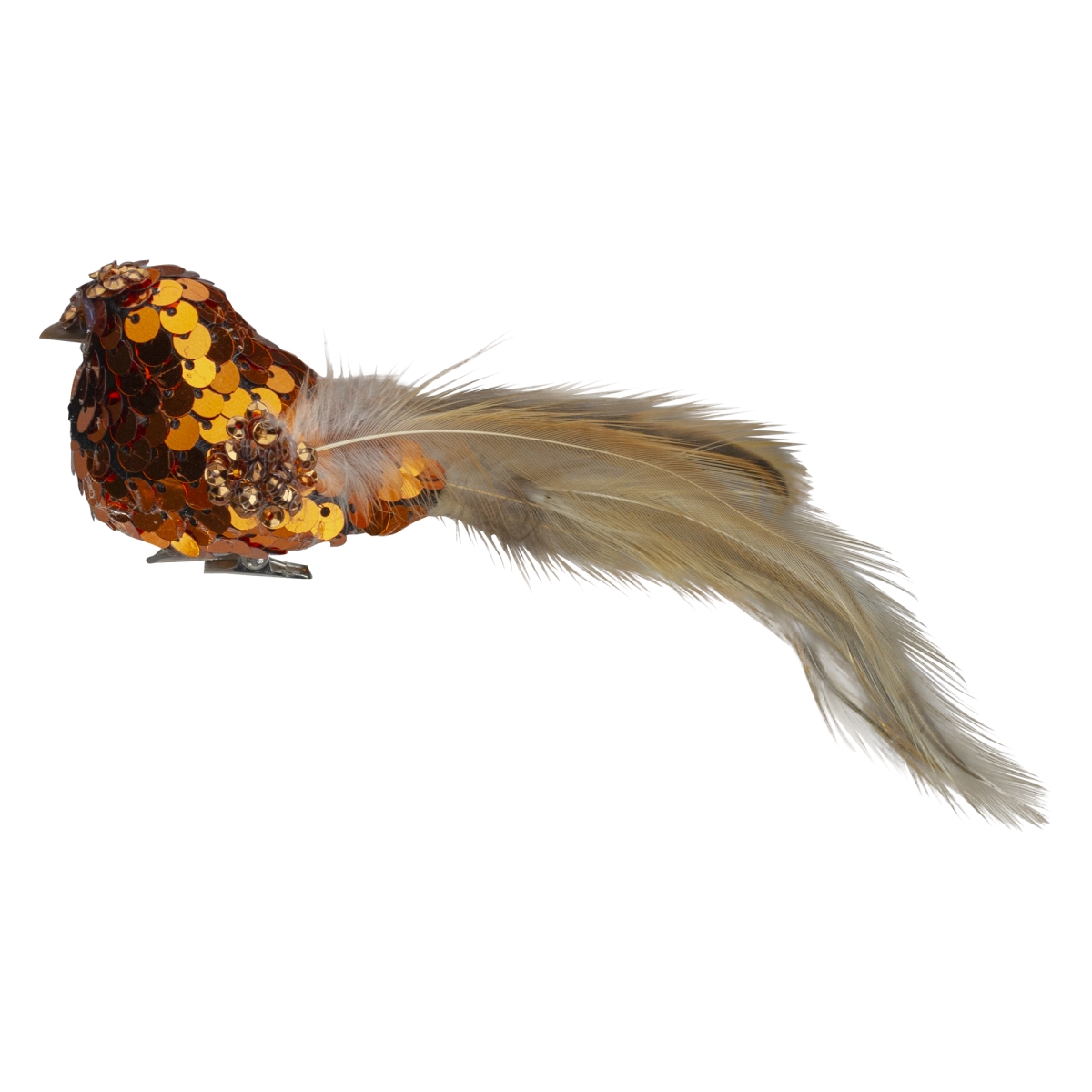 34300528 4.5 in. Left Facing Orange Sequined Bird Christmas Ornament