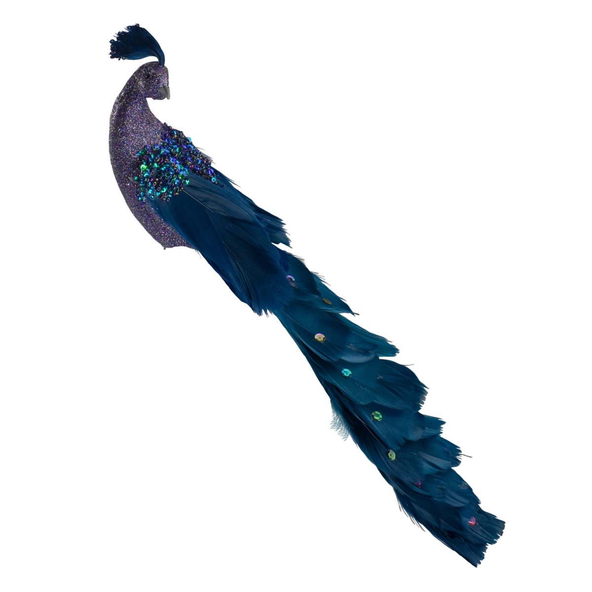 34300531 14.75 in. Glittered Blue & Green Peacock Christmas Clip-On Christmas Ornament -  NorthLight