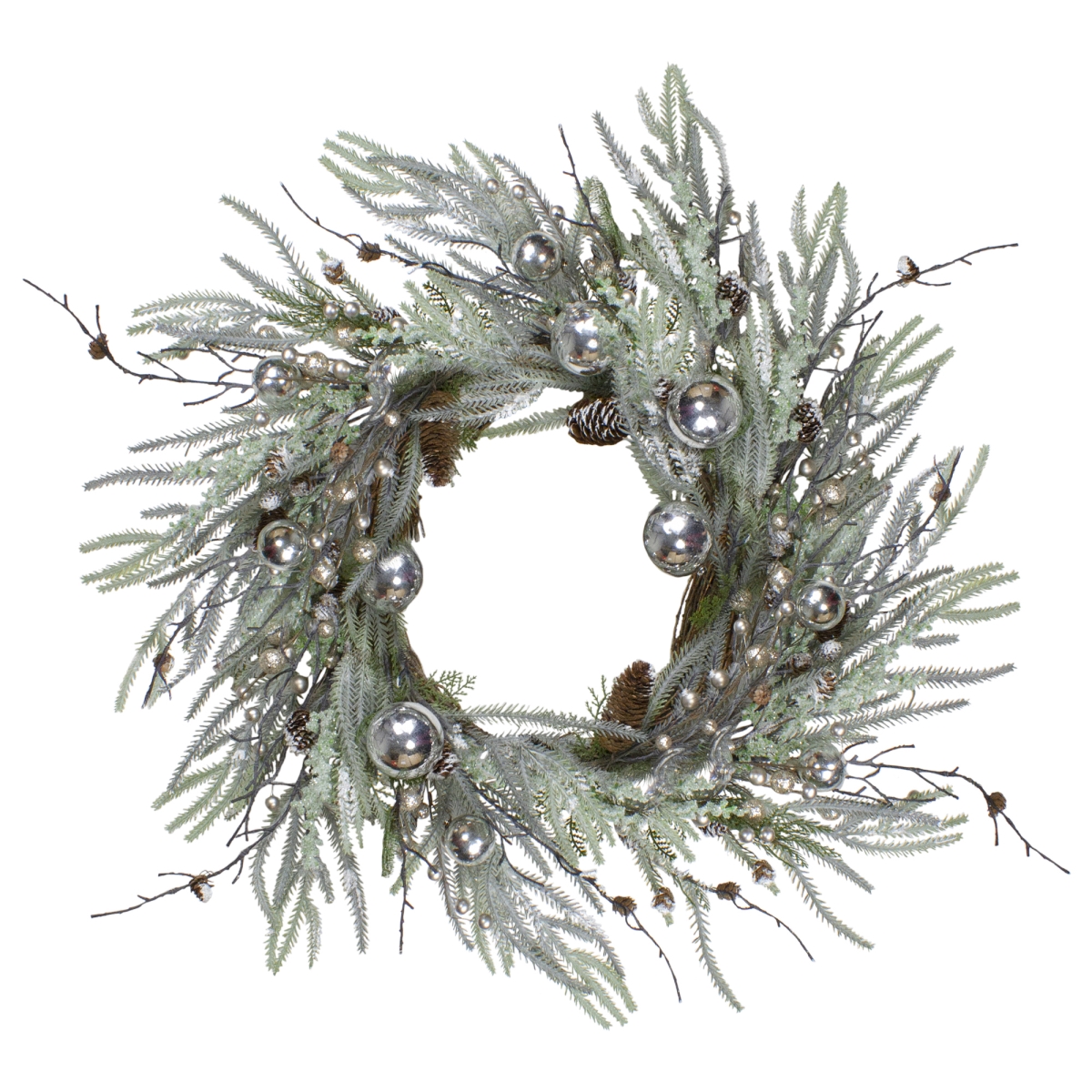 34316628 28 in. Artificial Pine Frosted Christmas Wreath with Silver Berries