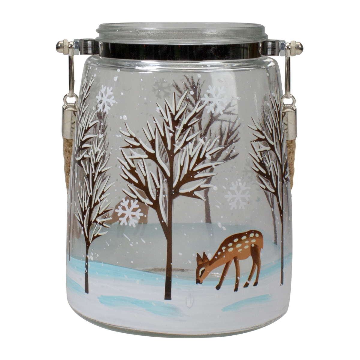 Picture of NorthLight 34343691 6.25 in. Trees & Fawns Flameless Glass Candle Lantern