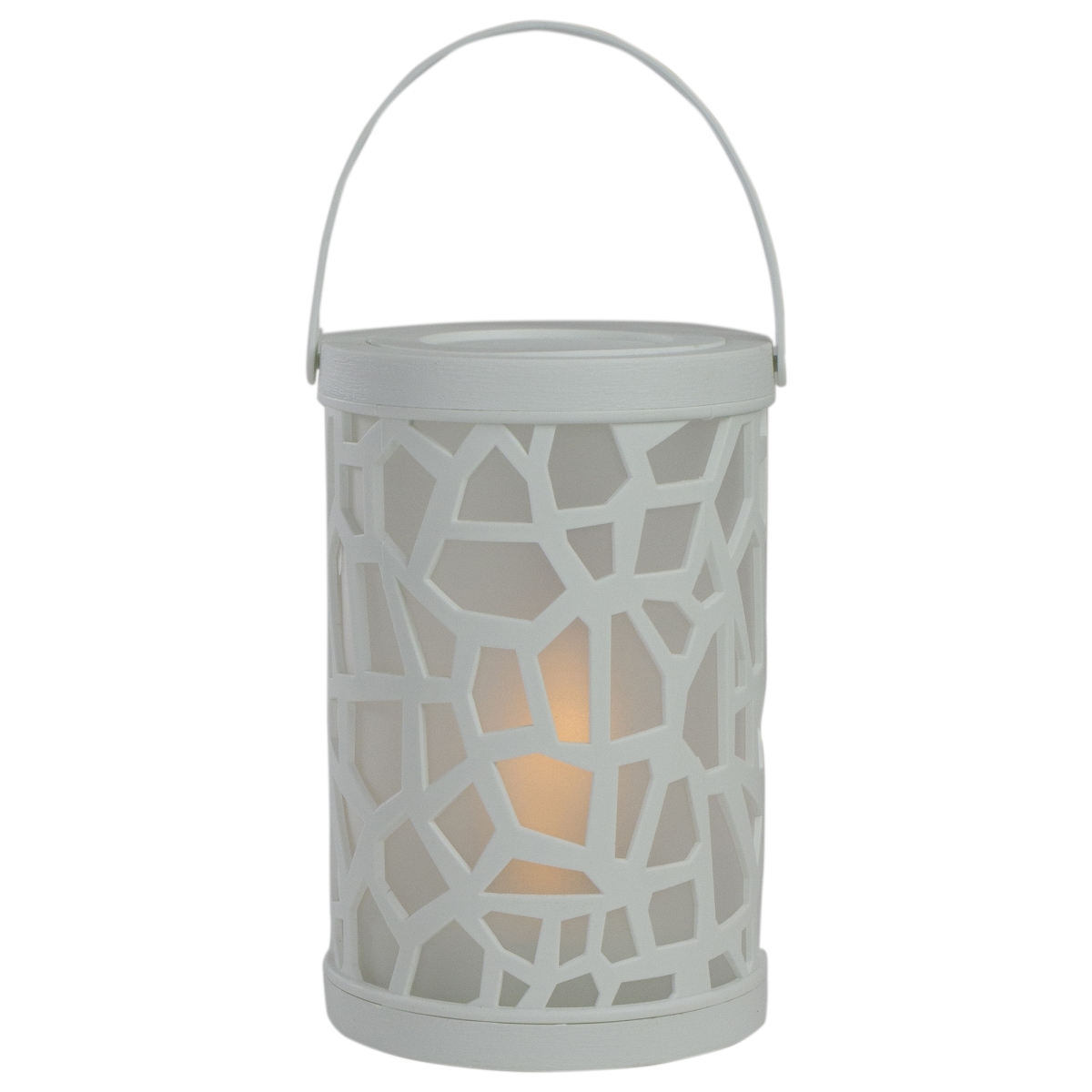 34380906 6.5 in. White Decorative Battery Operated Faux Flame LED Lantern