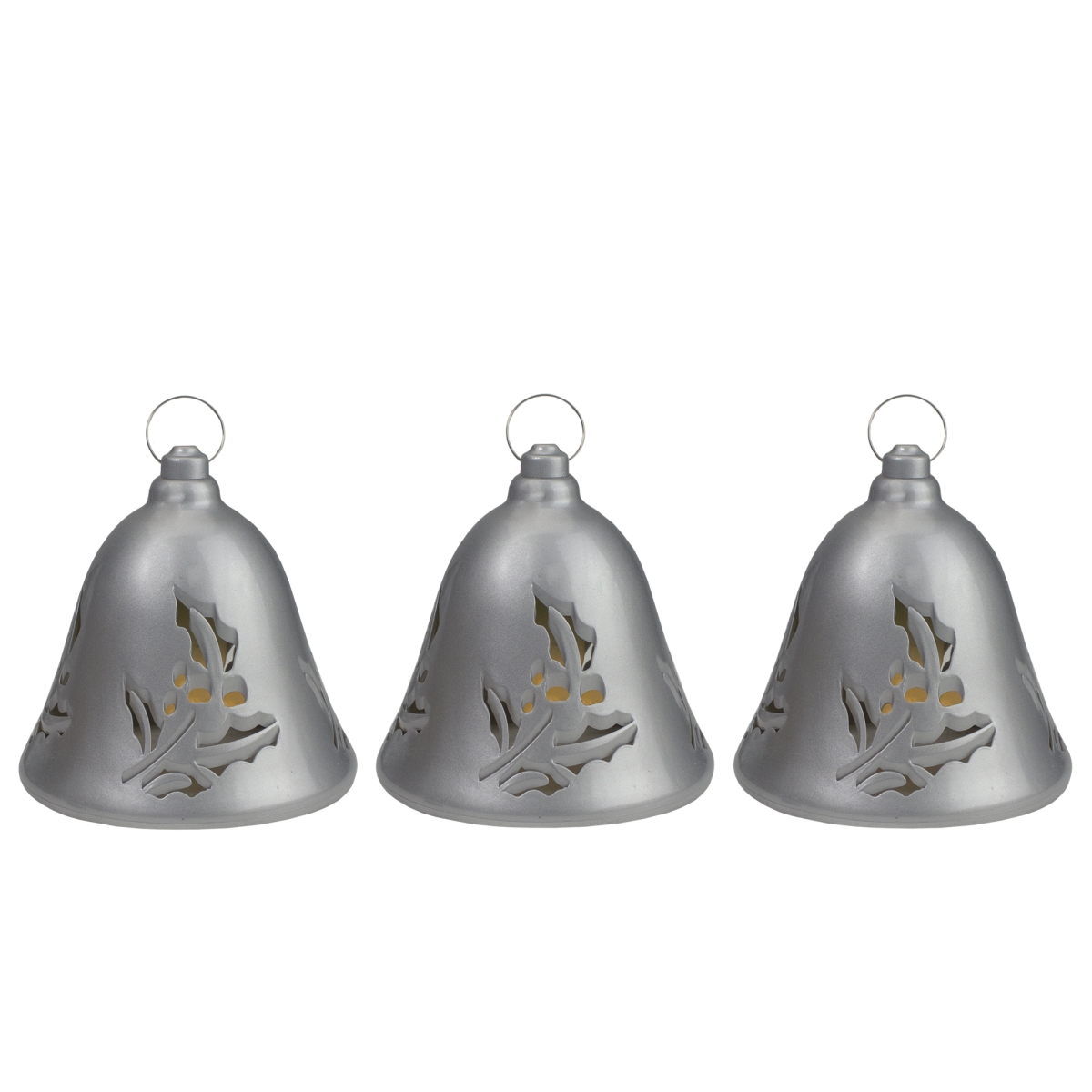 6.5 in. Musical Lighted Silver Bells Christmas Decorations - Set of 3