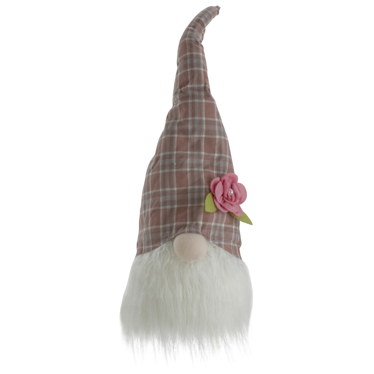 Picture of NorthLight 34739095 20 in. Plaid Spring Gnome Head Table Top Decor&#44; Pink & White