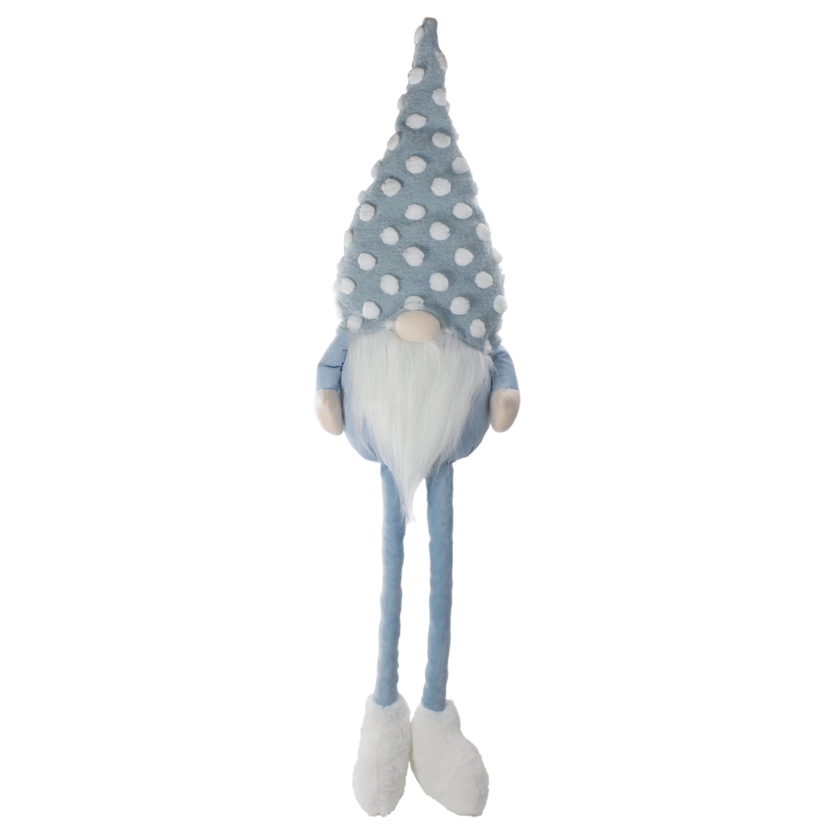 Picture of NorthLight 34739098 34 in. Sitting Spring Gnome Figure with Polka Dot Hat & Legs&#44; Blue & White