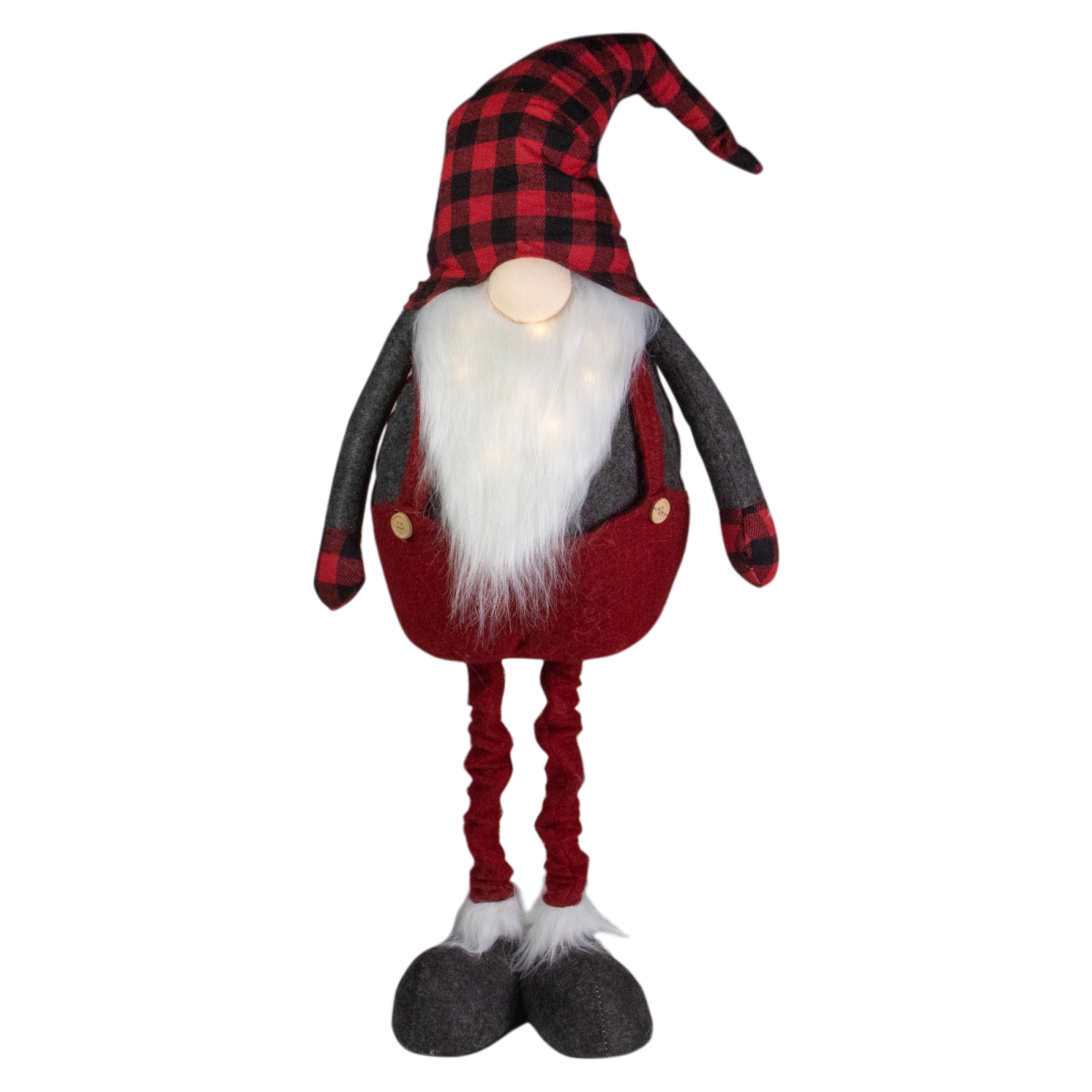 34316705 41 in. LED Lighted Plaid Extendable Gnome Christmas Figure, Red & Black