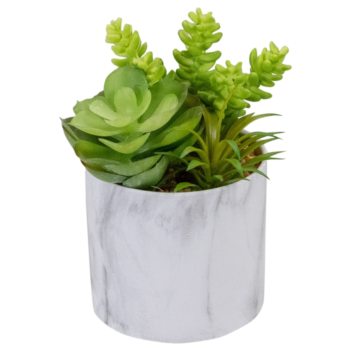 6.5 in. Green Artificial Succulent Arrangement in Faux Marble Pot