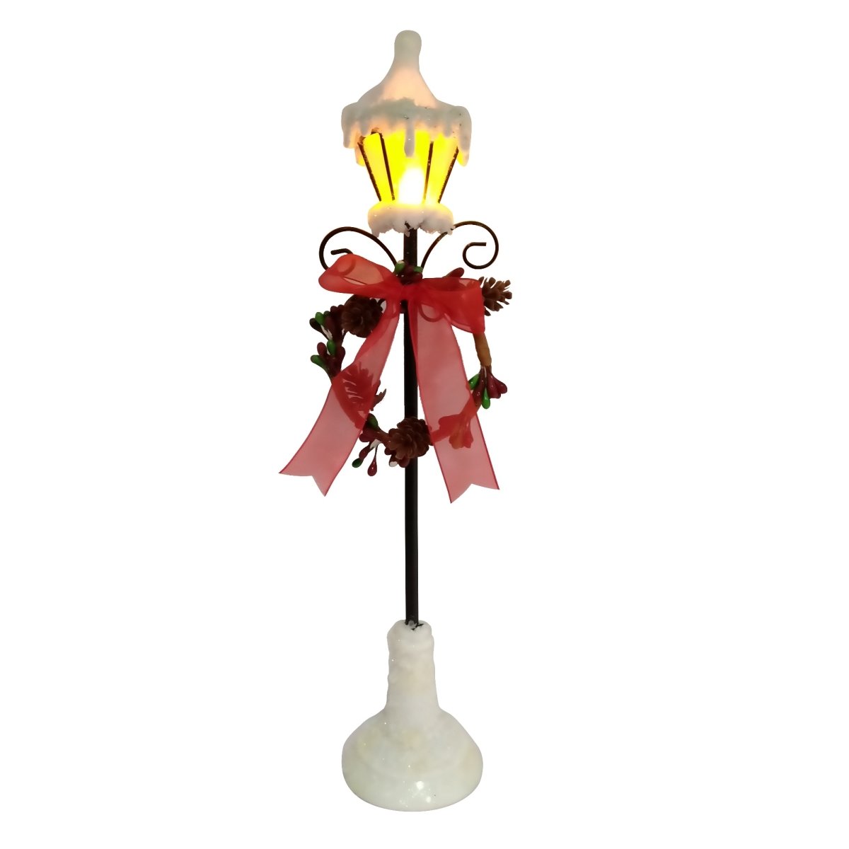 34336846 12.75 in. White Snowfall Valley LED Lighted Lamp Post with Wreath Christmas Decoration -  NorthLight