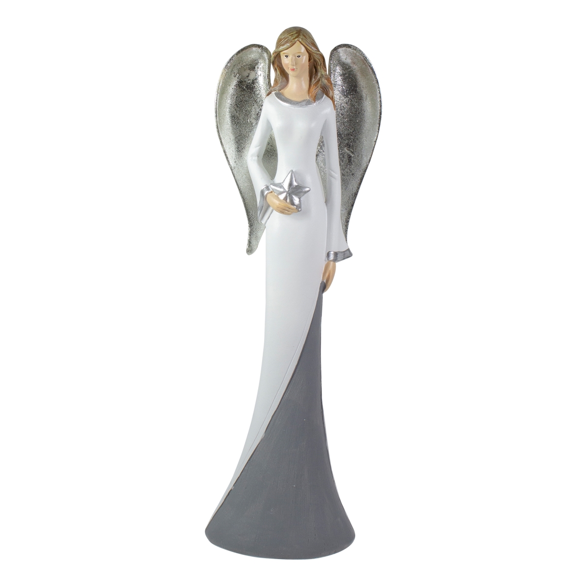 34338764 16 in. Tabletop Angel Figure, Silver & White