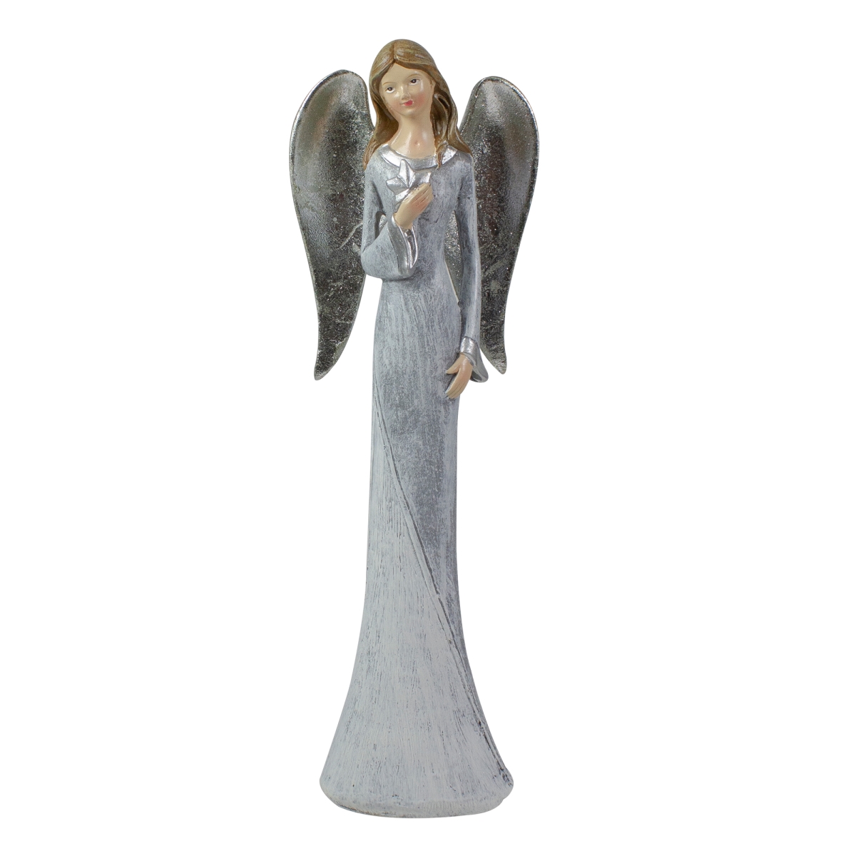 34338765 6.5 in. Angel Figure Holding Star, Gray & White