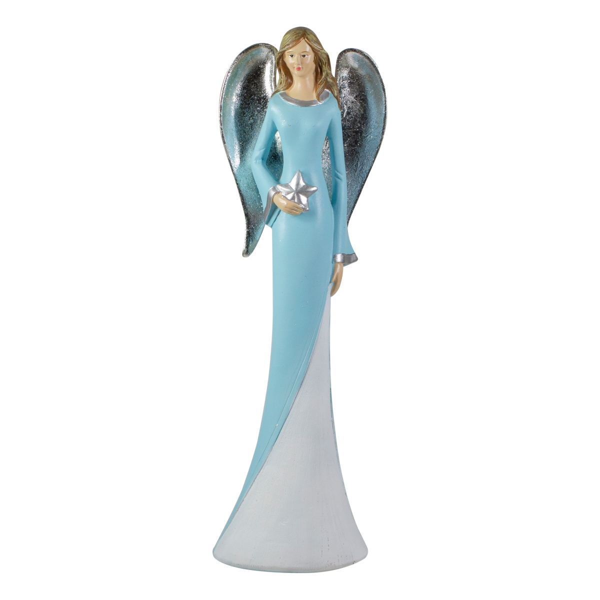 34338766 6.5 in. Tabletop Angel Figurine Holding Star, Blue & White