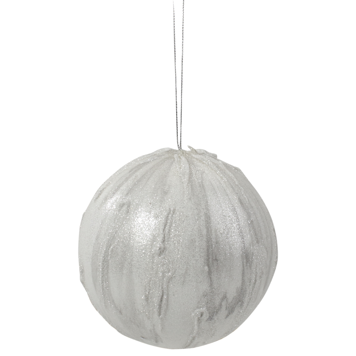34314304 4.25 in. Glittered White Marbled Christmas Ball Ornament
