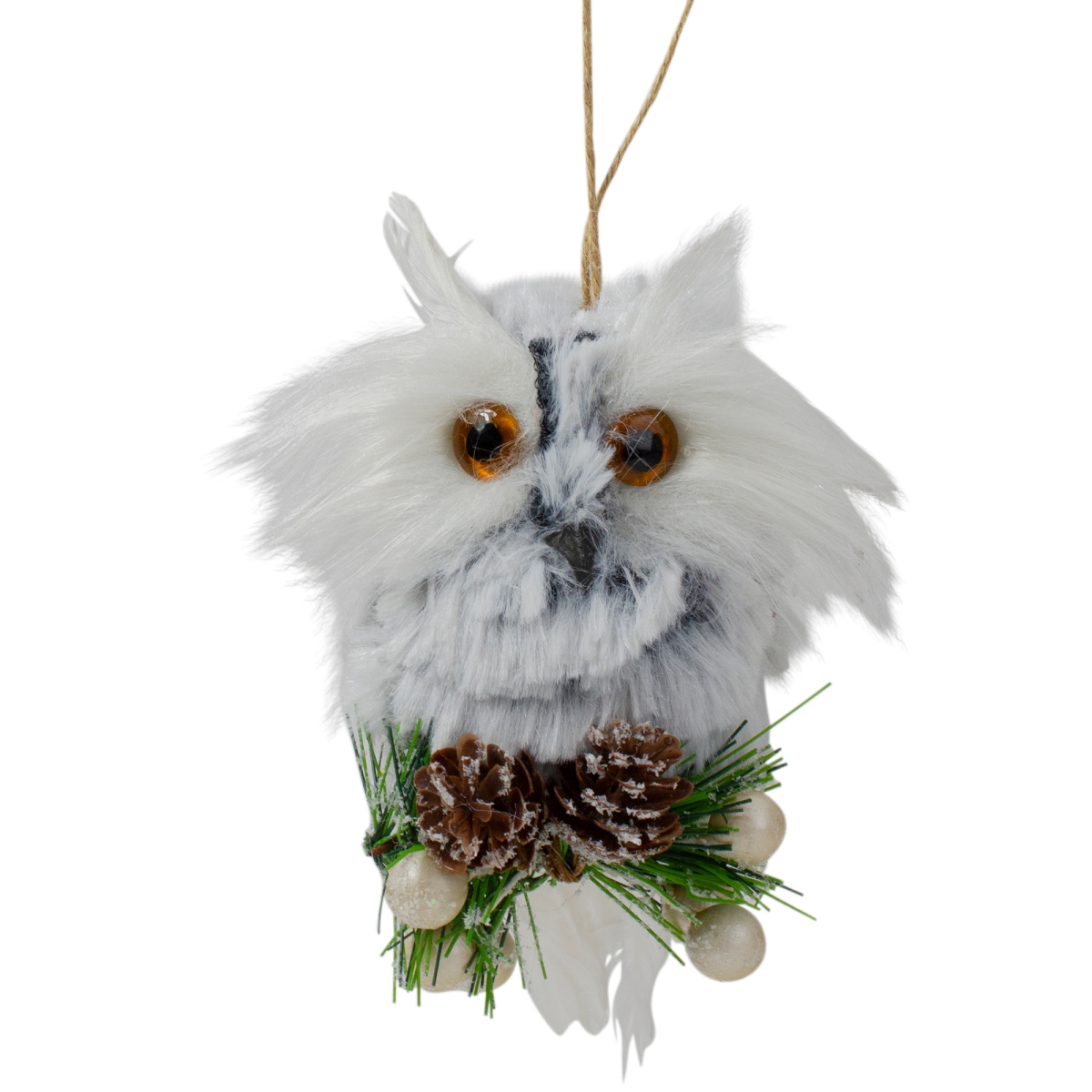 34314316 6 in. White Owl with Pinecones & Berries Christmas Ornament